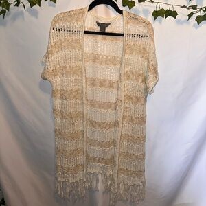 Natural Reflections Cream and Beige Open-Knit Fringe Cover-Up